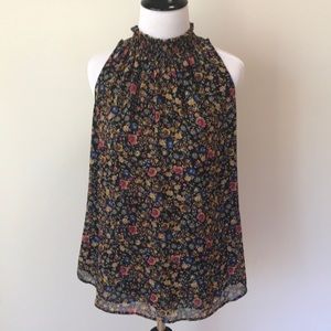Anthropologie Floral Halter Blouse - Black, Pink, Yellow
